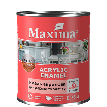 Емаль акрилова для дерева та металу, Maxima Acrylic Enamel - біла (0,75 л)