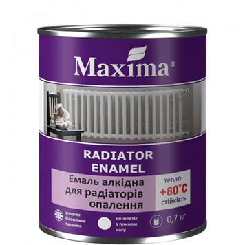 Емаль алкідна для радіаторів опалення, Maxima "Radiator Enamel" - біла глянцева (0,7 кг)