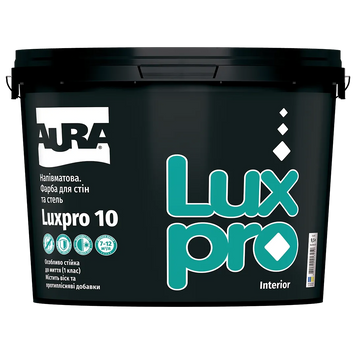 Фарба напівматова, для кухонь і ванних кімнат AURA Luxpro 10 (K&B) - біла, 9,5л